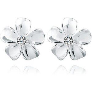 Sterling silver plumeria flower stud earrings for women crystal floral jewelry